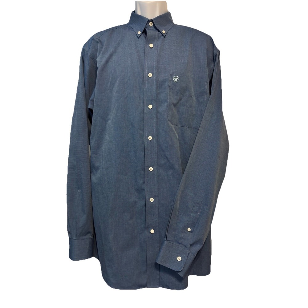 Ariat Men Long Sleeve Button Down Pocket Large Solid Pinpoint Oxford Non Wrinkle